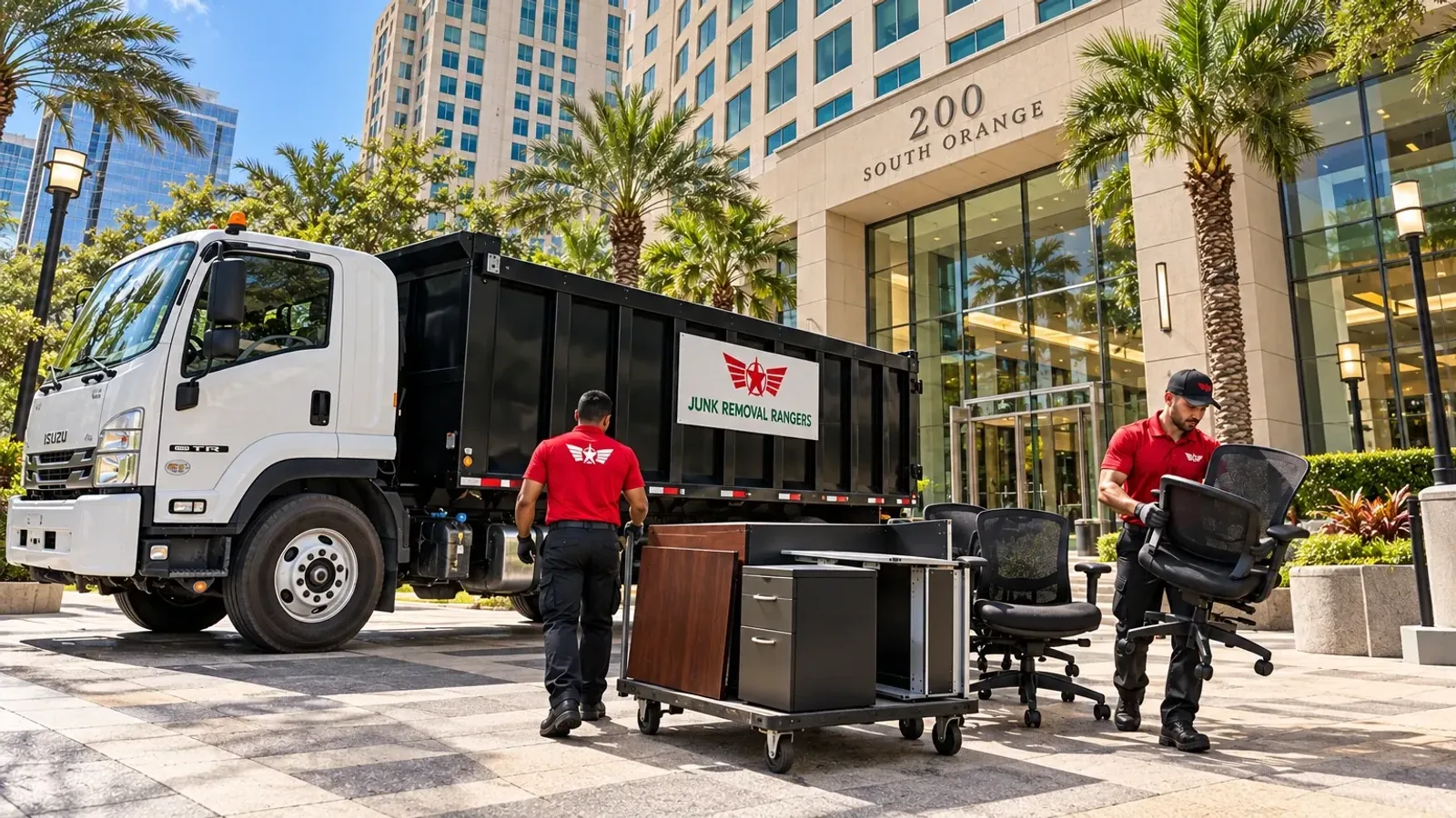 Illustration: Crew removing office furniture from a commercial building