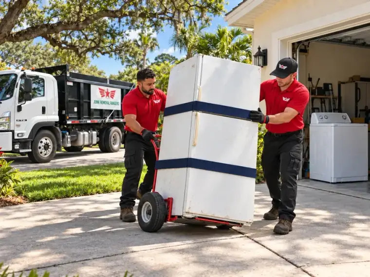 Illustration: Crew moving a refrigerator for appliance pickup