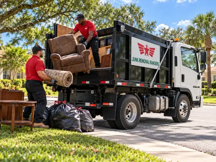 Illustration: Crew collecting bulky discarded household items at the curb
