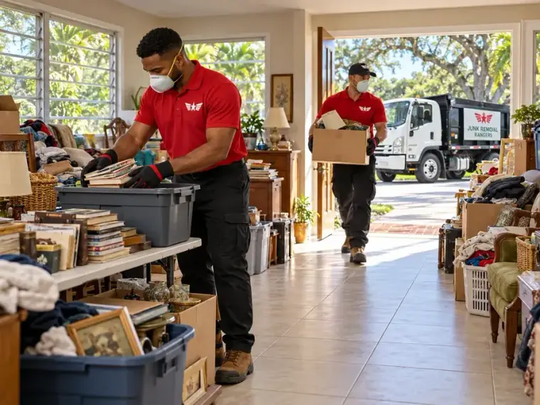 Illustration: Crew sorting and removing accumulated household clutter